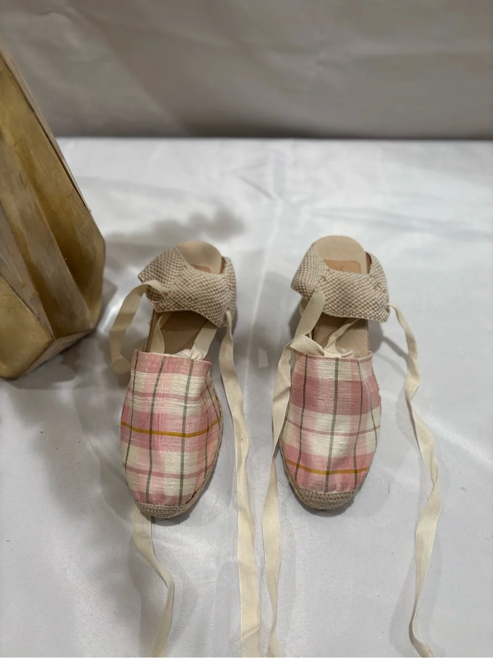 Anne Klein Pink Plaid Espadrille Tie-Up Flats